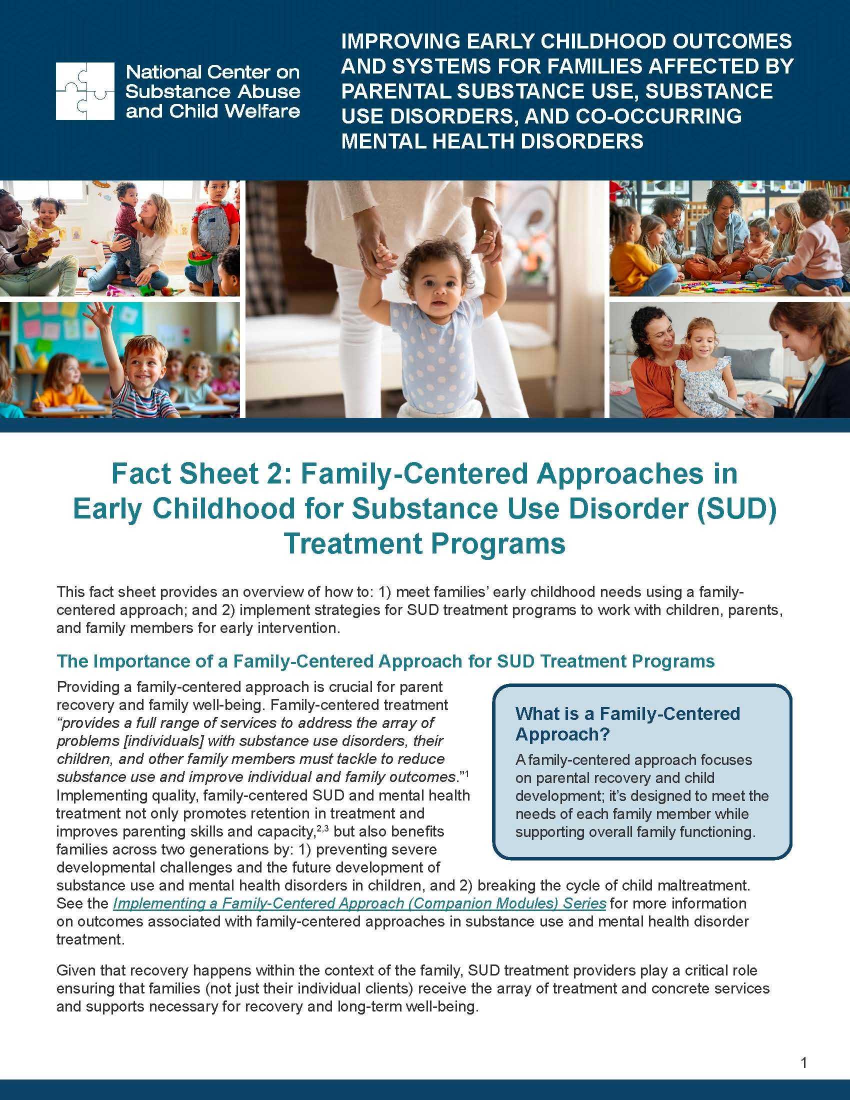 Fact Sheet 2: Family-Centered Approaches in Early Childhood for Substance Use Disorder (SUD) Treatment Programs